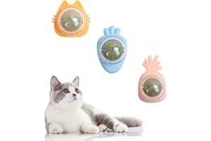 HHBDY 3 Pezzi Palline di Erba Gatta Per Gatti Possibile Rotazione di 360° Denti di Gatto Pulizia Masticare Giocattoli Autoadesivi Palla di Erba Gatta Per la Parete del Gatto Giocattolo Interattivo Per Gatti