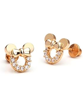 Findout Rose vergoldet Sterling Silber Cubic Zircons weißen Kristall hohlen Mickey Mouse Ohrringe. For Frauen...