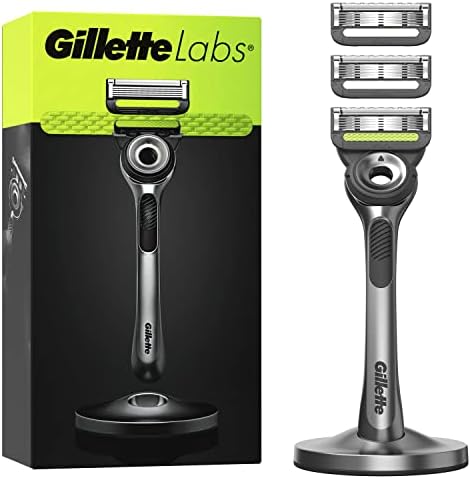 Gillette LABS Rasoio Barba Manuale, con 3 Lamette Gillette LABS di Ricambio da 5 lame, Rasatura Profonda Uomo, Lame di Precisione, Rasoio Uomo Gilette Nero e Lamette Da Barba, Idea Regalo per Lui