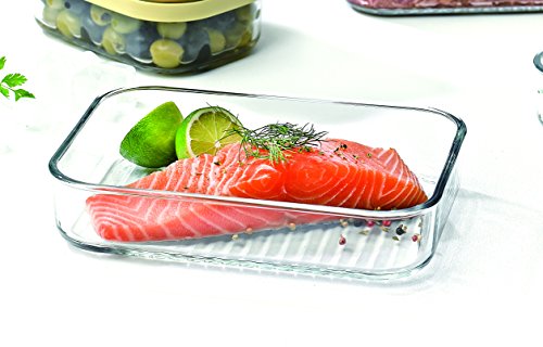 Glasslock (MCRB-113F, 1050ml), Rechteckige Frischhaltedose aus Glas – Freezer Typ (Grau) - 3