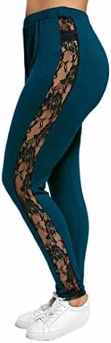 Women Pants,BA Zha Women Plus Size Elastic Leggings Lace Floral Splicing Sport Pants Yoga Athletic Training Cropped Pants Hight Waist Fitness Running Gym Stretch Sports Pants Trouser (L, Green)
