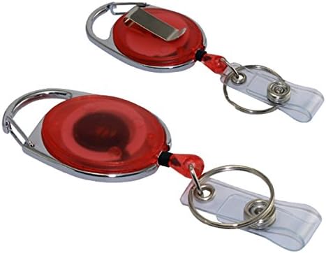 VOSO 2 X Retractable Pull Chain ID Holder Reel Recoil Key Ring Belt Clip Red # 4200132