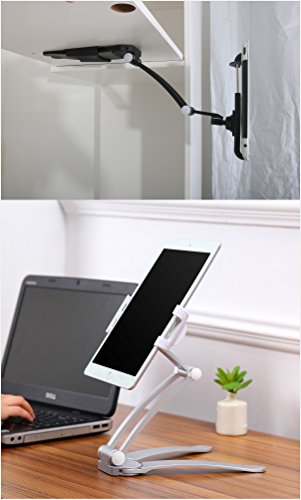 MEACOM 2 in 1 Küche Halterung Tablet Tisch Ständer Alulegierung und ABS Material Wand halter für Handy, iPad, iPad Air, iPad Mini und mehr 7.9 to 9.7 Zoll Gerät（Silber） - 2