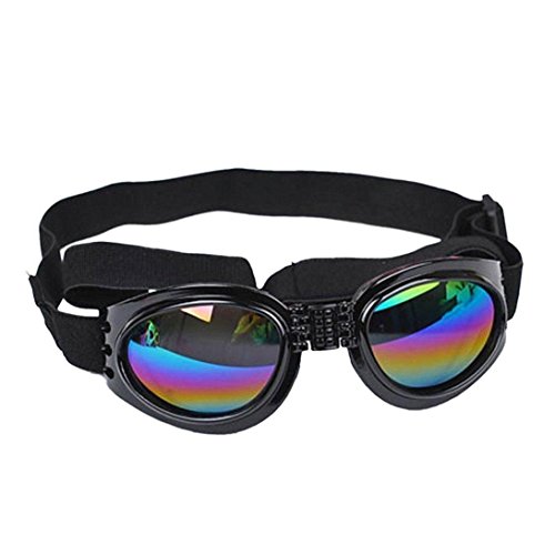 Kaisir Mascotas perro gato protector UV gafas de sol plegables lentes ojo desgaste protección con correa ajustable (negro)