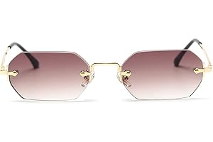 LIGOES männer rechteckig sonnenbrille rahmenlose sonnenbrille randlos achteckig kleine brillen frauen metall gold polygon blau braun uv400