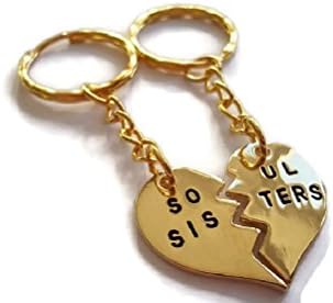 Halo Accessories 2 pcs Heart Soul sister gold plated Pendant keyring key chain