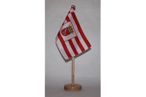 Buddel-Bini Bremen Landesflagge Tischflagge 15x25 cm in Profiqualität, wahlweise mit oder ohne 42 cm Massivholz - Tischständer