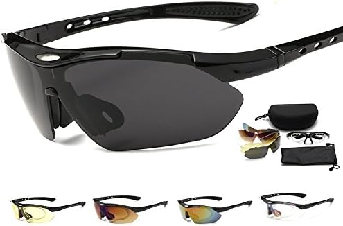 LJ sports Polarized Sunglasses UV400 Protection Outdoor Sunglasses for Men Women with 5 Interchangeable Lenses for Running Cycling Driving Ski Golf, Tr90 Unbreakable (Black/Black bridge)