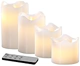 4 abgestufte LED-Echtwachskerzen • Echtwachs-Mantel in der Wachsfarbe weiß • Stromversorgung Kerzen: je 3 Batterien Typ AA / Mignon, Fernbedienung: 1 Knopfzelle Typ CR2025 (jeweils bitte dazu bestellen)