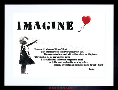 QUOTE BANKSY IMAGINE CITY GRAFFITI GIRL BALLOON FRAMED PRINT F97X2752