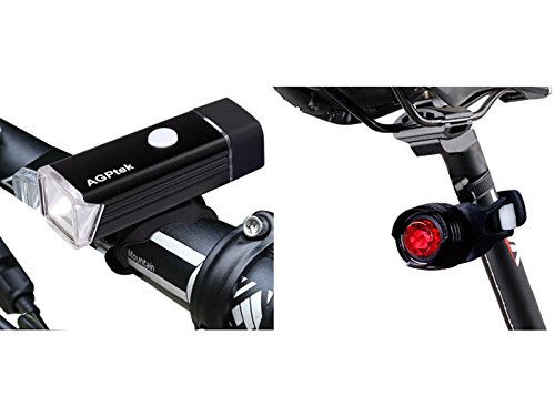 LED Fahrradbeleuchtung Wasserdichte IPX4 USB Wiederaufladbare Fahrradlampe 180 Lumen Fahrradlicht mit 4 Licht Modi Frontlichter und 3 Licht Modi Rücklicht, als Taschenlampe, von AGPTEK LC01 - 2