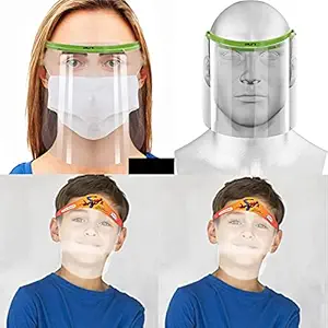UNLOCK Wings Family Pack 1 Men 1 Women & 2 Kids Static Face Shield With Comics Character Designed For Kids (Pack of 4)