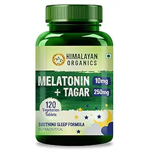 Himalayan Organics Melatonin 10mg + Tagar 250mg | Potent Sleep Aid Formula | 120 Veg Tablets