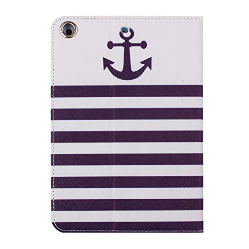 iPad mini Lederhülle – Felfy Slim Full Body Dunkelblau Anker und Streifen PU Case Cover Etui Schutz Hülle Tasche für Apple ipad mini 3 mini 2 mini 1 + 1x Bunte Eule Anti Stöpsel + 1x Dark Blue Stylus - 2