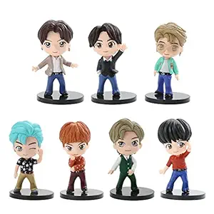 Kawaii Kart | BTS Tiny Tan - Dynamite Dancing Dolls ( Set of 7 )| BTS Toy Doll Statue Merchandise for BTS Army and Kpop Lovers (Size - 8 cm)