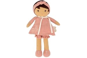 KALOO - Tendresse - Ma 1ère Poupée en Tissu Amandine - Poupée de Chiffon 25 cm - Robe Rose en Mousseline - Peau Mate - Jolie Boîte Cadeau et Ruban Personnalisable - Dès la Naissance, K200004