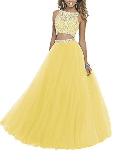 YSK Women's 2016 Two Piece Beaded Prom Dresses Sequined Bodice Long Evening Gowns