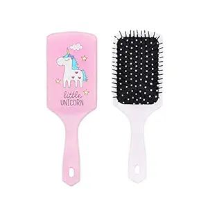SANNIDHI Unicorn Paddle Hair Styling Brush Large with Air Cushion and Soft Bristle for Kids Girls and Women (Pink)