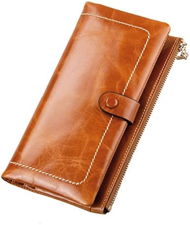 Lycailcy Women's Genuine Leather Wallets Clutch Long Zipper Pocket Purse Large Brown(Gift Box)