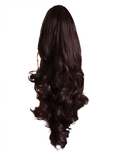 22" PONYTAIL Clip in Hair Extensions Hair Piece WAVY Dark Brown #4 REVERSIBLE Claw Clip 250g