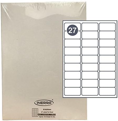 INERRA Self Adhesive Blank Labels - 27 Per A4 Sheet - (Quantity Options) - 63.5 x 29.6mm Stickers, Address (30 Sheets)