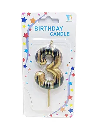 HIPPITY HOP Numerical No Gold Candle with Black Design Candle (3-inch) Number Candle, no Candle for Birthday Parties, Wedding, Engagement, (Gold Black) (Numerical No 3)