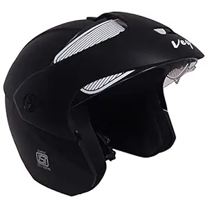 VEGA Men & Women BLACK OPEN FACE Motorbike ABS Shell Helmet (BD10_M)