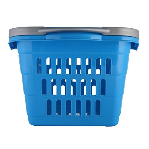 axentia Wäschekorb mit Henkel – Wäschesammler eckig – Wäschewanne Kunststoff – Wäschekiste stapelbar & stabil – Wäschetragekorb Plastik, 35 l in Blau, Braun & Grün - 4