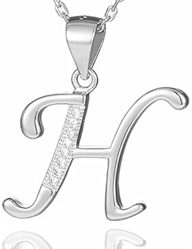 Morella Damen Halskette Silber mit Buchstabe H Anhänger 925 Silber rhodiniert mit Zirkoniasteinen weiß 45 cm