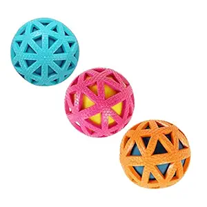 Pet Believe Cute Customized Interactive Fetch Squeaky Rubber Ball Dog Toys (Colour and Design May Vary) - Pack of 3