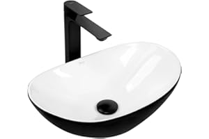 GTM Design Keramik Waschbecken - Aufsatzwaschbecken fürs Badezimmer - Waschbecken Oval - Design Waschbecken im modernen Stil - Weiß, Schwarz - 48X30,5X14,5 cm