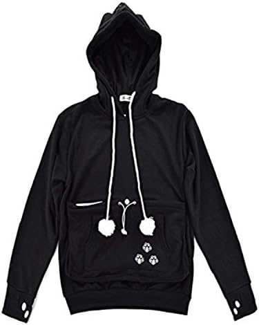 NeuFashion Women's Mewgaroo Pet Holder Cat Eared kangaroo Pouch Sweatshirt Hoodie