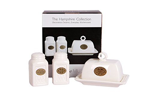 Salzstreuer Pfefferstreuer Kleine Butterdose Porzellan 3er Set Handgemacht weiß Keramik Vintage Geschenk