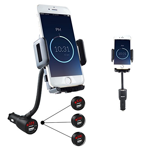 SOAIYÂ® 3 in 1 Supporto d'Auto per Cellulare con Doppia USB e Braccio Regolabile, Supporto per IPhone , Samsung e Maggior Tipo di Smartphone