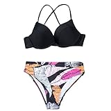 SUCES Bikini Damen Set Bademode Frauen Sexy Feder Print Tankini Set Bikini Badeanzug Damen bauchweg Beachwear Damen 44 Badebekleidung Damen Tankini Strand Bikini Swimwear Kostüme Swimsuit