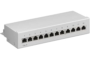 ‎GOOBAY Goobay 69306 CAT 6 Patch Panel 12 Port / RJ45 Buchsen Netzwerkstecker / 250 MHz LAN Patchfeld / 1 HE Verteilerfeld / Mini Desktop Patchpanel Wandmontage / Grau