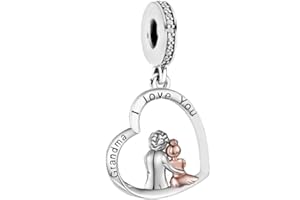 MON & SONS Grandma I Love You Heart Granddaughter Nan Gran Charm Bead Pendant 925 Sterling Silver Dangle Compatible With Pandora Charm Bracelet