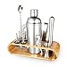 Produktbild Olyee 12 Tlg Cocktail Shaker Set mit Stilvoll Bambus Ständer, Edelstahl Barkeeper Set Premium Bartendering Werkzeug für Daheim Bar-Party