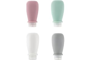 FENGLIN-JOY Flacon de Voyage en Silicone Set,4 Pièces Anti-Fuite Bouteilles de Voyage 90ml Contenant Voyage Étanches pour shampooing crème revitalisante