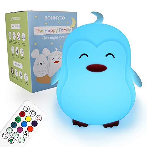 Nachtlicht Baby mit Fernbedienung und Berührungssensor 9 Farben - BONNYCO | Nachtlicht Kind mit Timer | Nachttischlampe Kinderzimmer Silikon 100% BPA-Frei | Led Baby Night Light Süße Geschenke