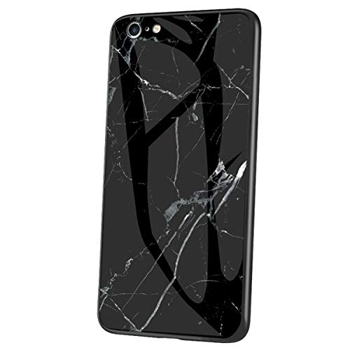 Felfy Marmo Custodia Compatibile con iPhone 7 Hard Cover,Compatibile con iPhone 8 Custodia Silicone Rigida + Vetro Temperato Back Case Bicchiere Rigida Antigraffio Phone Cover.Nero