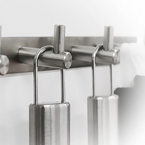 HOMFA Hakenleiste Kleiderhaken Edelstahl rostfrei Wandgaderobe Handtuchhalter Garderobenhaken Wandhaken Mehrzweckhaken gebürstet ca. 30kg belastbar 8 Haken - 4