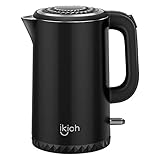 IKICH Wasserkocher (BPA-Frei), 1.7L Lebensmittelechter Edelstahl Wasserkocher 2200W Heißwasserkocher, Schnellkochender Teekocher mit Automatischer Abschaltung und Trockengehschutz (Schwarz)