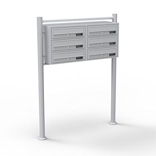 Preisvergleich Produktbild 6er Briefkastenanlage Silber 2x3 Fächer Standbriefkasten Postfach Briefkasten Postkasten