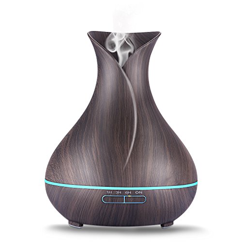 Aromaverteiler Annter Aromatherapie Verteiler Ultraschallkühler Nebel 400ml Holzmaserung AromatherapieätherischesÖlVerteiler 7-farbige LED-Lichter 10 Stundenanhaltend Luftbefeuchter mit automatischer Abschaltungmit 4 Timer fürzu Hause undim Büro