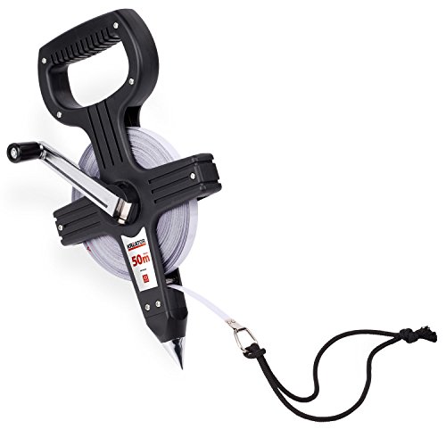 KRT702050 Maßband 50 Meter Rollmaß Rollmeter Bandmaß Stahlband mit Messspitze und ergonomischen Handgriff ausklappbare Metallkurbel - 5