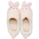  Plüsch Hausschuhe Damen, Pantoffeln Winter, Winter Baumwolle Pantoffeln, Plüsch Wärme Weiche Hausschuhe Kuschelige Home Rutschfeste Slippers Winter Flip Flops Slipper, Rosa Hase,40/41