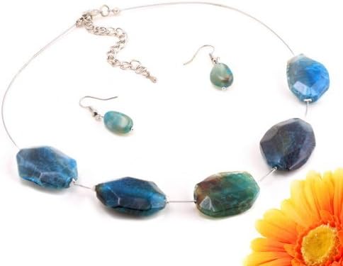 Shades Of Blue Brazillian Agate Necklace With Matching Earrings Set