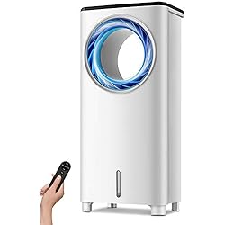 Refroidisseur d'air à turbine, refroidisseur d'air évaporatif portable avec ventilateur et humidificateur, ventilateur électrique silencieux sans lame avec télécommande for dortoirs intérieurs for bur