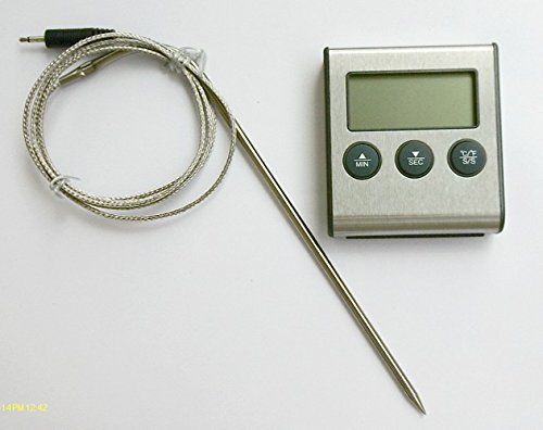 elektronisches Einstich-Bratenthermometer ET921 Fleischthermometer, 2-teilig, bis 250°C hitzefestes Sensorkabel, Timer bis 99Min.99Sek., silber - 3
